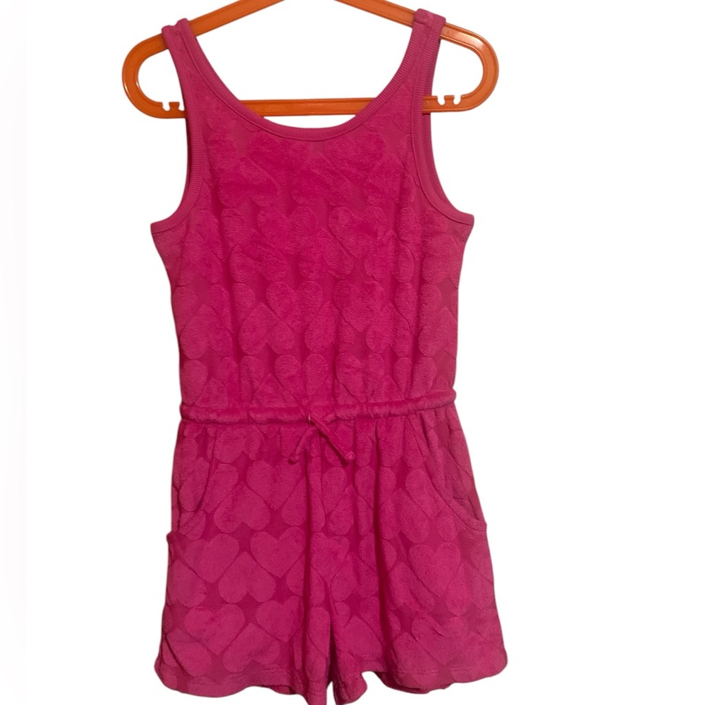 Old Navy Pink Heart Patterned Kids Romper 6-7
